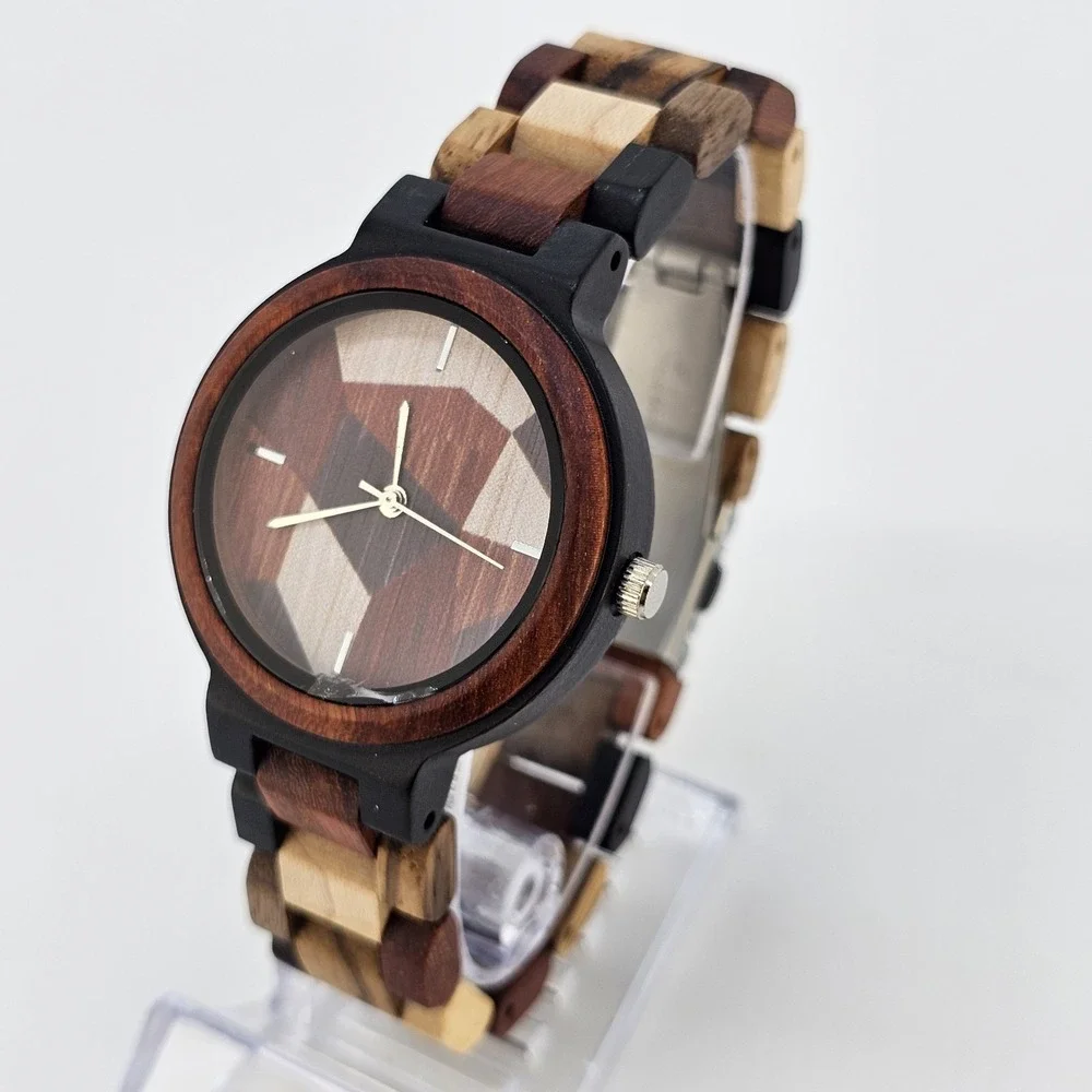 Men's Analog Wood Watch 40MM Multicolor Dial Bracelet Band 7